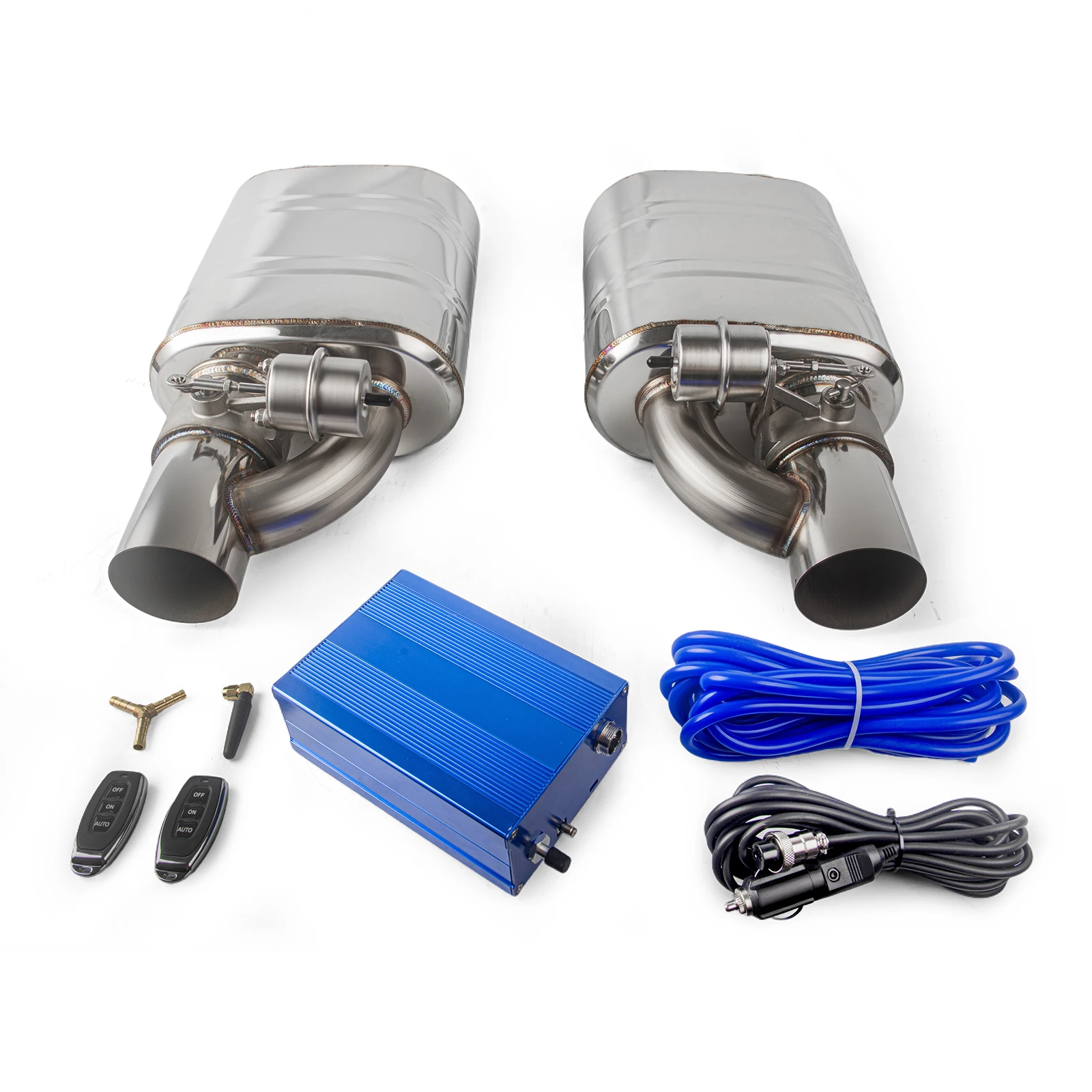 VERSI BARU! 1 Pasang Knalpot Stainless Steel 2/2.5/3 Inci dengan Katup Vakum Buang Elektrik Set Kontrol Biru