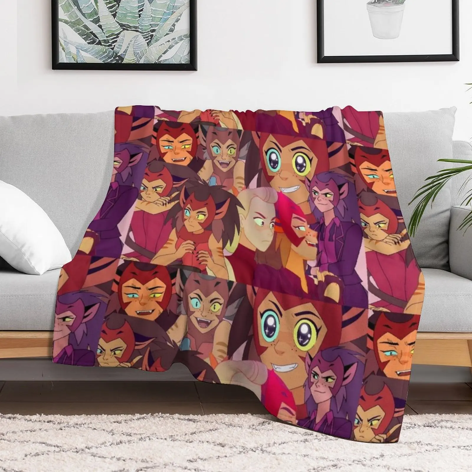 

Catra Collage Throw Blanket Hair Plaid on the sofa Furry Blankets