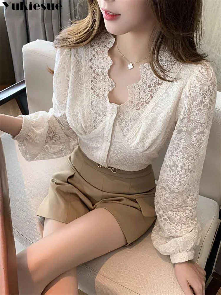 بلوزات نسائية صيفية أنيقة بلوزات نسائية من الدانتيل بلوزة قميص نسائي بلوزات نسائية بأكمام طويلة #4