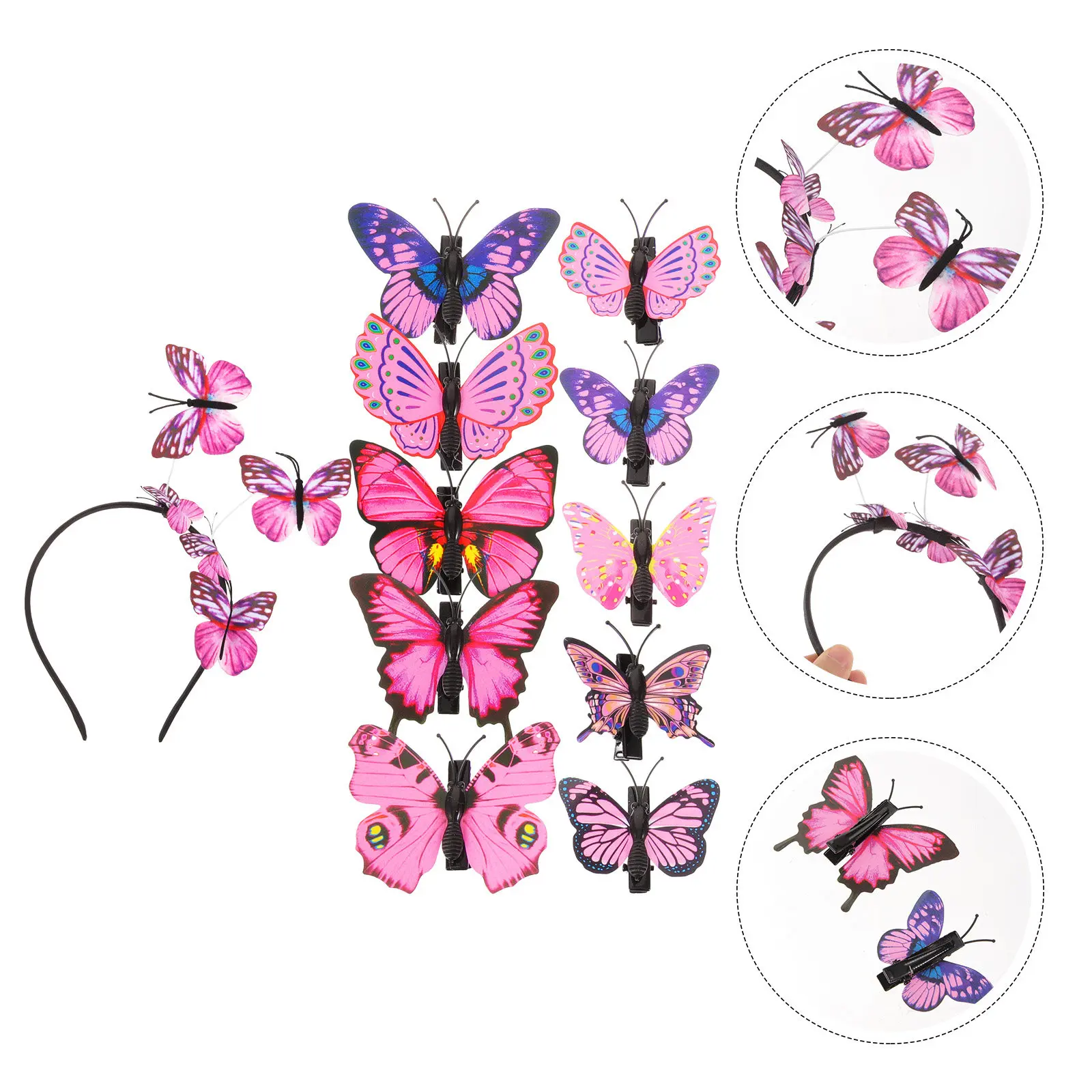 11Pcs Butterflies Hair Clip Set 3D Chic Headdress Lovely Hair Hoop for Party Gathering Costume Dress Up Photo Prop Headband