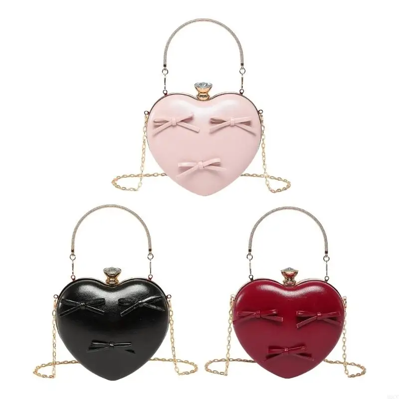 

M6CC Stylish Heart Shaped Handheld Bag For Ladies PU Evening Bags Bows Shoulder Crossbody Bag Suitable For Weddings And Dates