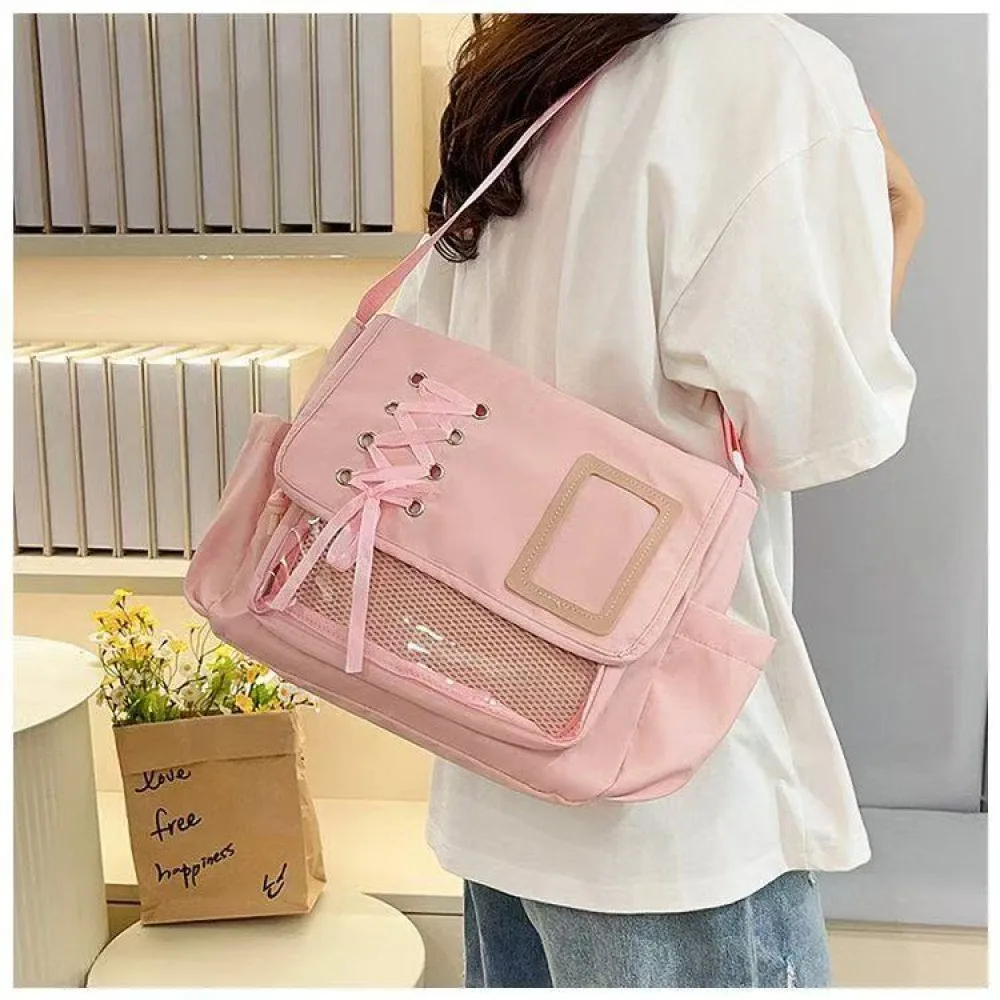 Transparente Umhängetasche im Harajuku-Stil, große Nylon-Umhängetasche mit mehreren Taschen, vielseitige Umhängetasche für Studenten – Detail 7