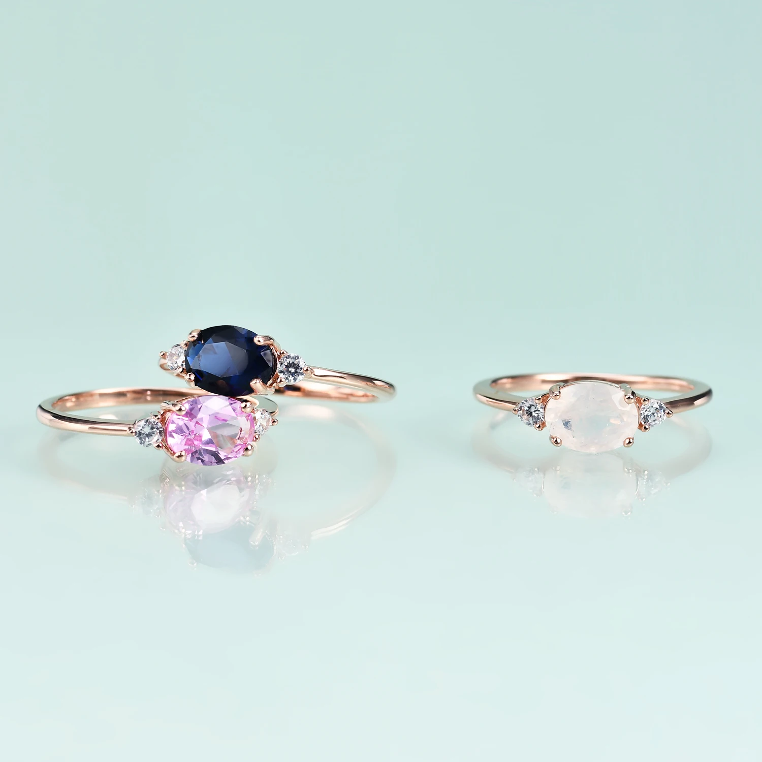 Gem\'s Beauty 14K Rose Gold Lab Pink Sapphire Rings 925 Sterling Silver Engagement Proposal Wedding Band Ring For Women Gift