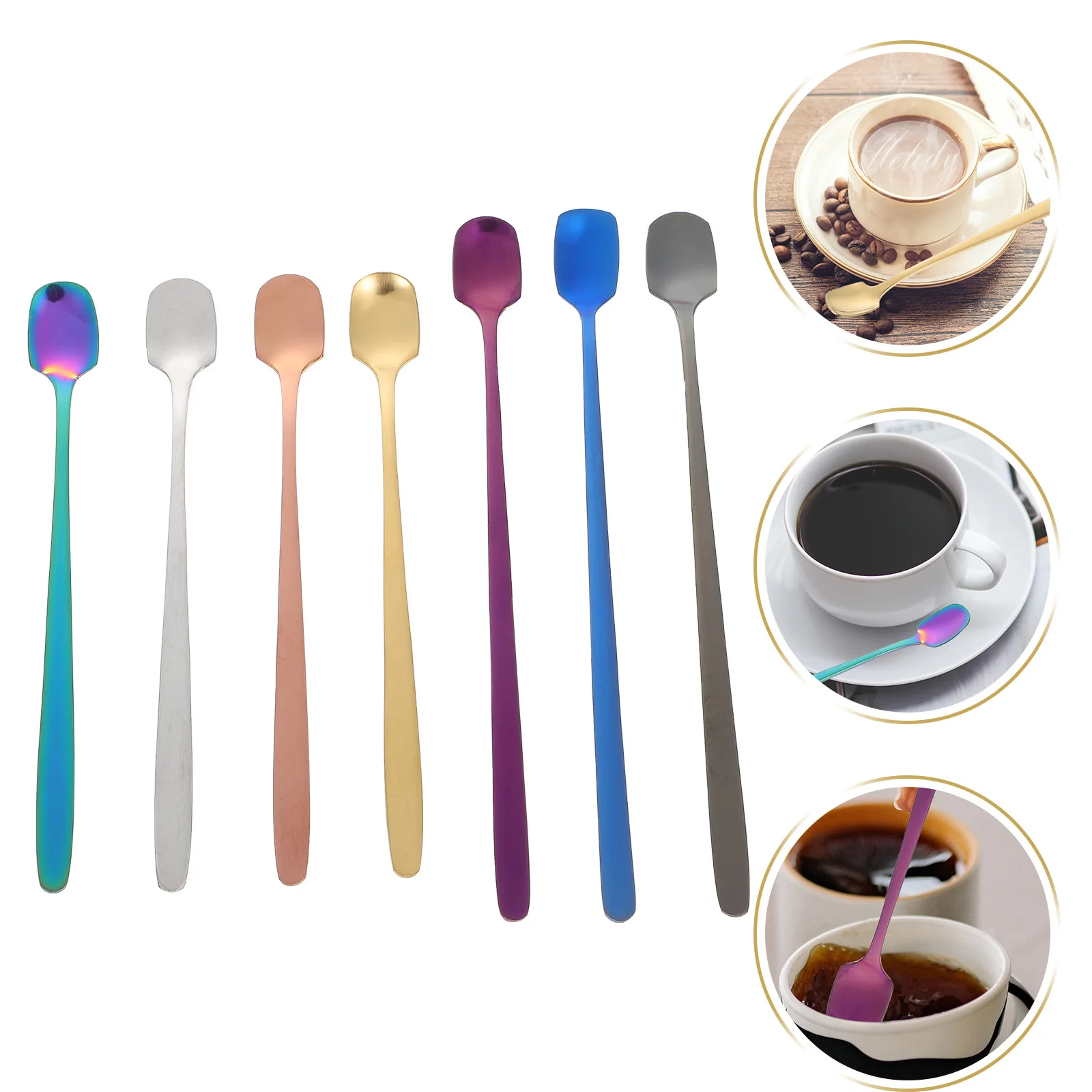 

7pcs Stainless Steel Coffee Scoops Long Handle Mixing Spoons For Tea Cocktail Powder Snack Storage Stirring Spoon Set