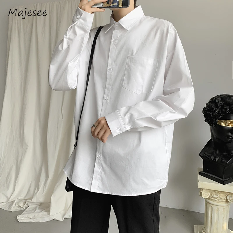 Solid Shirts Men Basic Cozy Simple Daily Japanese Preppy Style Teenagers Prevalent Temperament Handsome Gentle Tops Long Sleeve