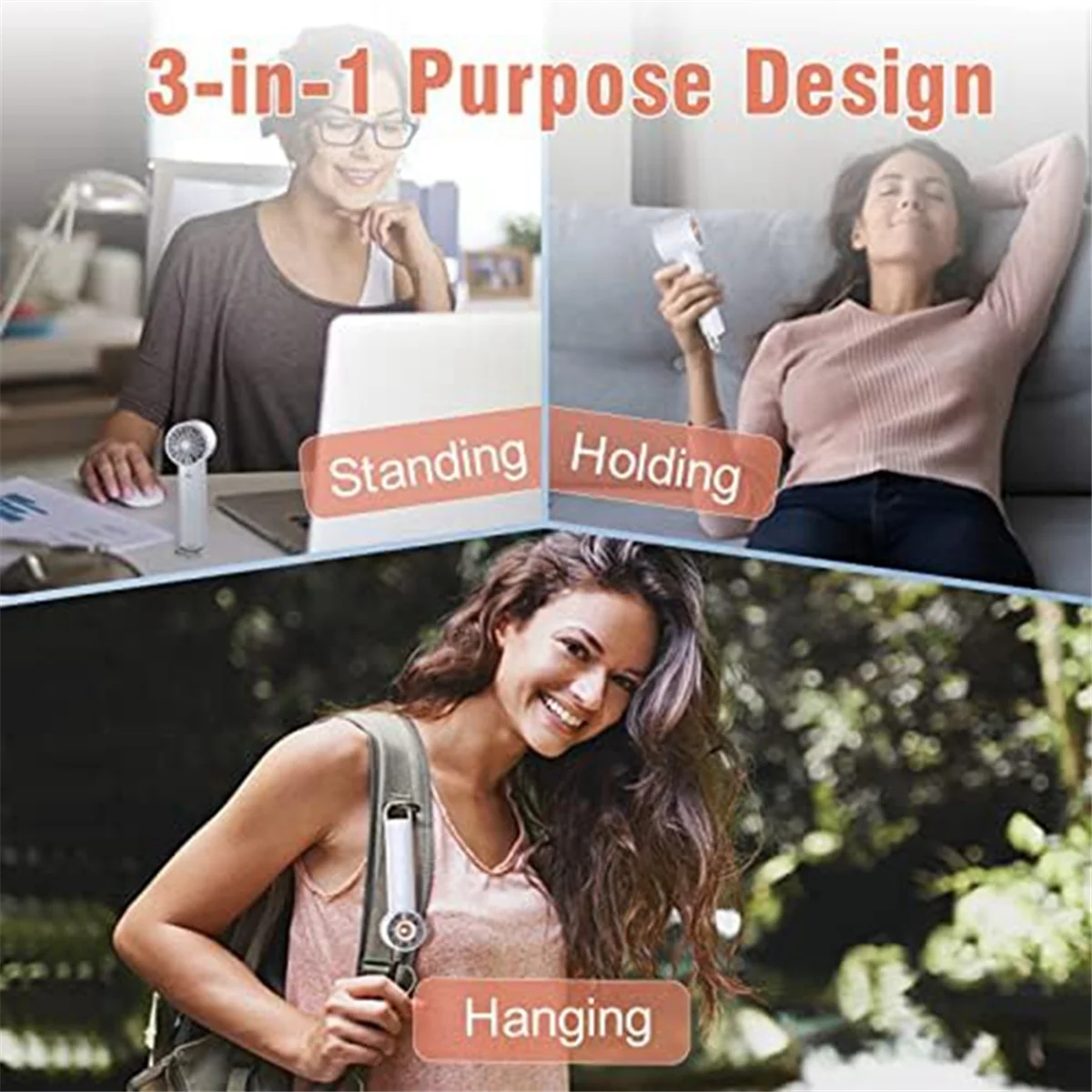 Мини-вентилятор Ручной вентилятор, Мини-портативный вентилятор с 3 скоростями, Ультра тихий, Персональный вентилятор с перезаряжаемой батареей через USB A