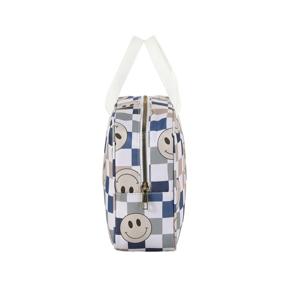 Lunch Bag in Nylon con isolamento floreale Checker Plaid Smile Lunch Box con manico torna a scuola per il campeggio da viaggio