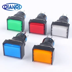 16MM 3V5V12V24V220V 1NO1NC/2NO2NC momentary/Lock lamp Illuminuted Maintained Push Button Switches with light/NO LED Rectangle