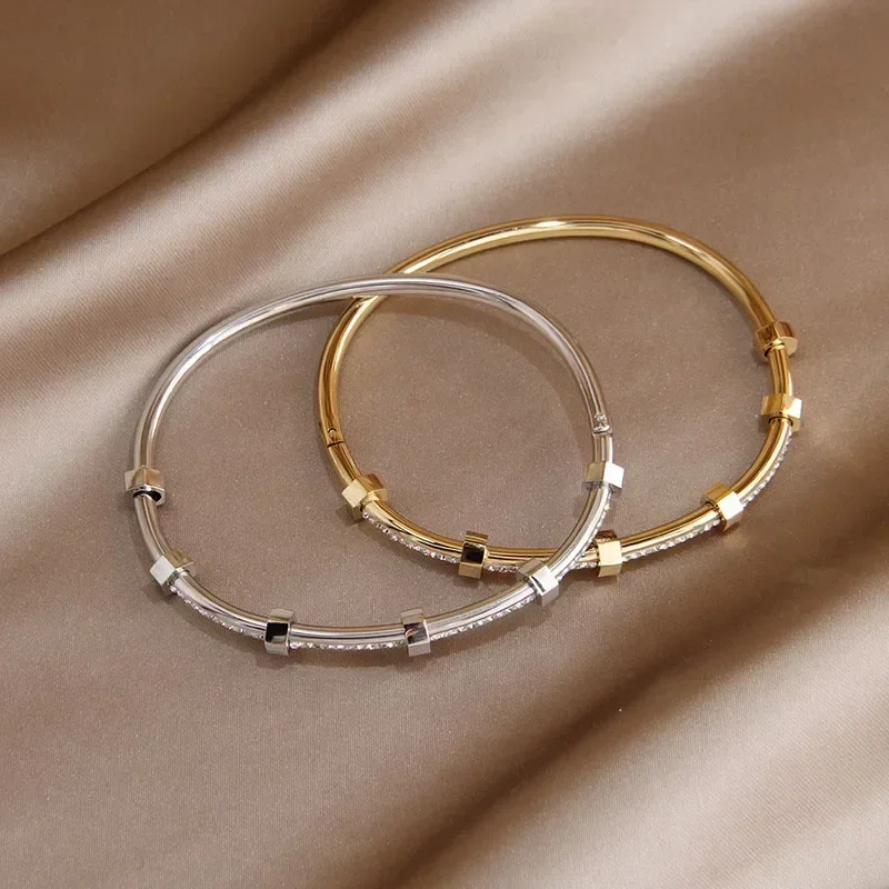 Classic Stainless Steel Open Bangles&bracelets for Women Fashion Brand Jewelry Delicate Full Crystal Bangles