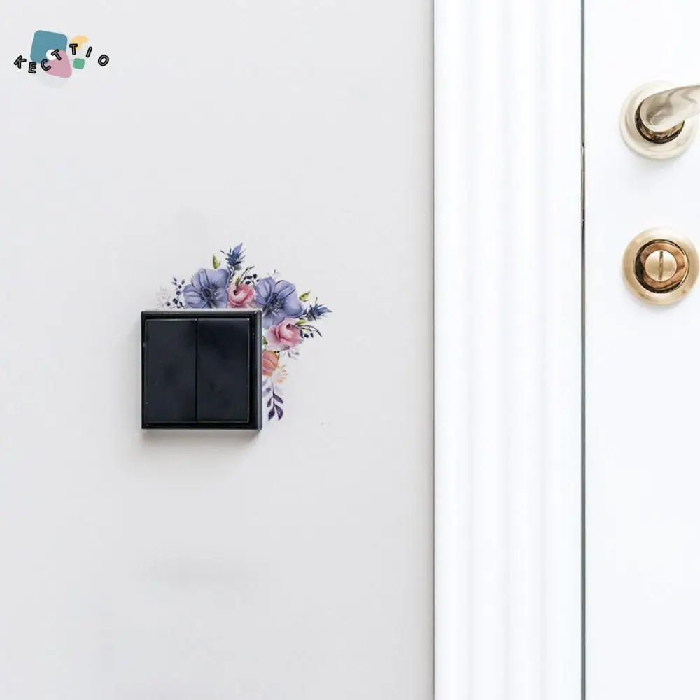 

Romantic Self-Adhesive Flower Switch Stickers Removable DIY Green Leaves Plants Sticker Easy to Paste Flower Wall Decals Switch