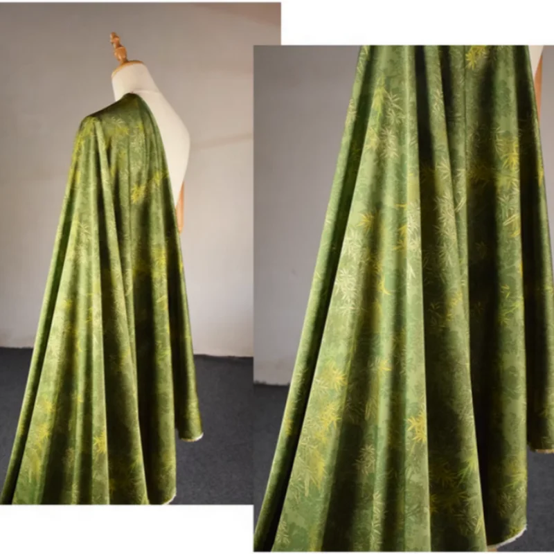 Senior Feeling China Wind Green Bamboo Print Imitate Silk, Satin Fabric, Dress, Han Cloth, Pajamas Handmade Sewing Tissue T2180