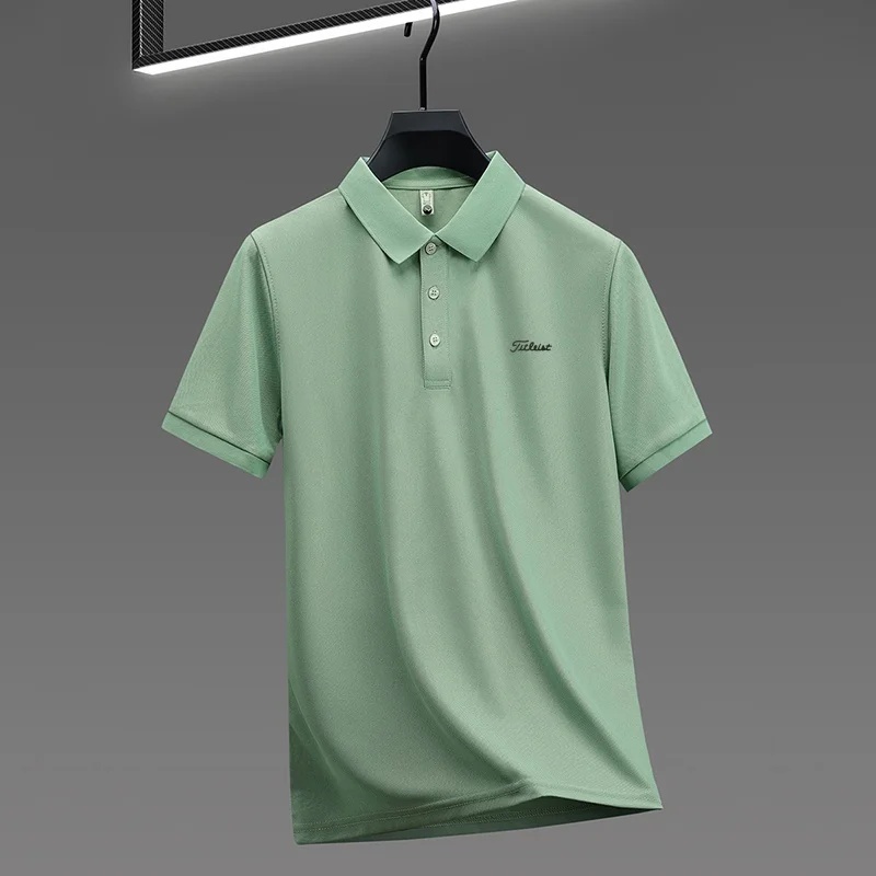 Business Casual Herren Neues Kurzarm-Poloshirt mit Kragen und Knöpfen, Einfarbig mit Schriftzug, Bequemes Atmungsaktives Herren-T-Shirt – Detail 25