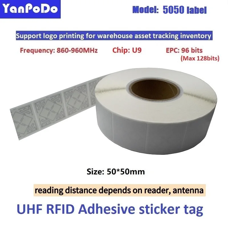 

YANPODO 1000 шт./рулон RFID UHF этикетка метка наклейка 860-960 МГц U9 чип EPC Gen2 ISO18000-6C RFID UHF наклейка клейкая бирка