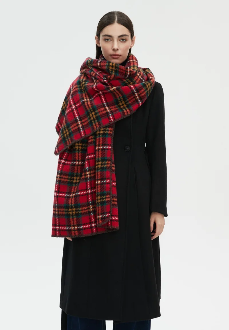 

2025 Winter New Foreign Trade HighLock Edge Christmas Red Checkered Women's Scarf Thickened Warm Outer Wear Cold resistant Shawl