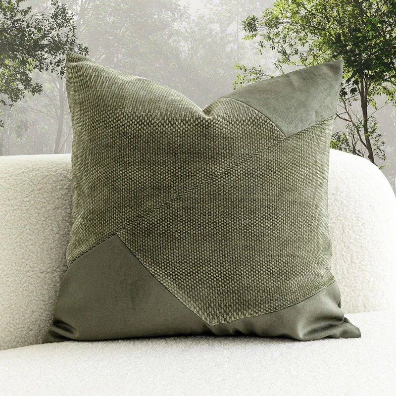 Green Pillows Suede Patchwork Cushion Case Modern Decorative Pillow Cover For Sofa 45x45 Living Room Home Decorations