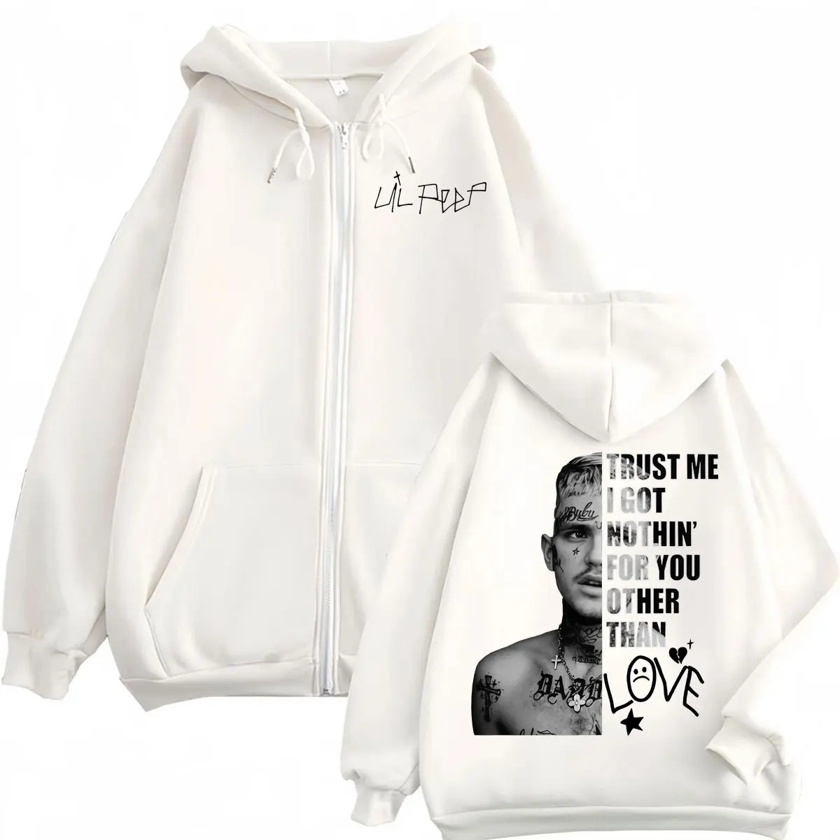 Rapper Lil Peep Grafik-Reißverschluss-Hoodies, modische Hip-Hop-Vintage-Jacke mit Reißverschluss, Pullover für Männer und Frauen, lässige, lockere Fleece-Sweatshirts – Detail 3