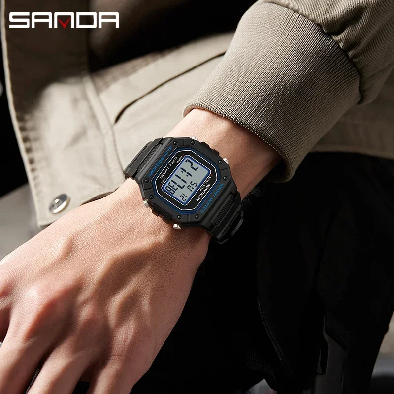 SANDA 2156  Watches Army Dial Led Digital Wristwatches Stopwatches For Male Fashion Mens Watch Military Water Resistant Sport