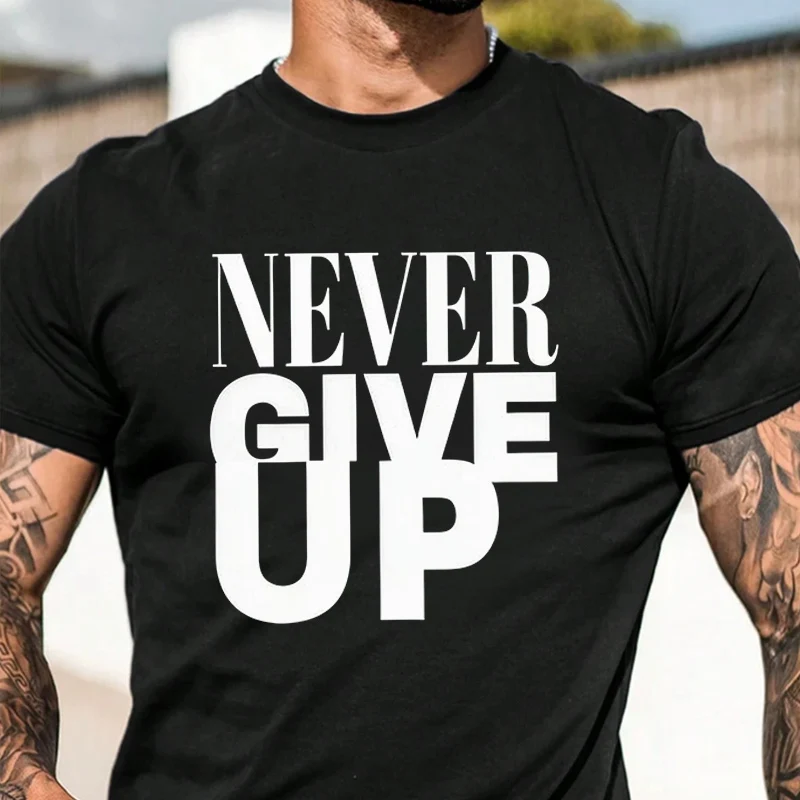 

Never Give Up Print Motorcycle T-Shirt Men Hip Hop Streetwear Unisex Casual Short Sleeve Tops