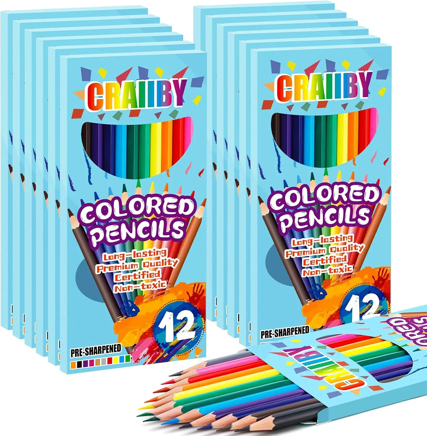 

Colored Pencils Bulk 144 Count, 12 Packs of 12 Colors Pre-Sharpened, Classroom Supplies for Students, Teacher Use