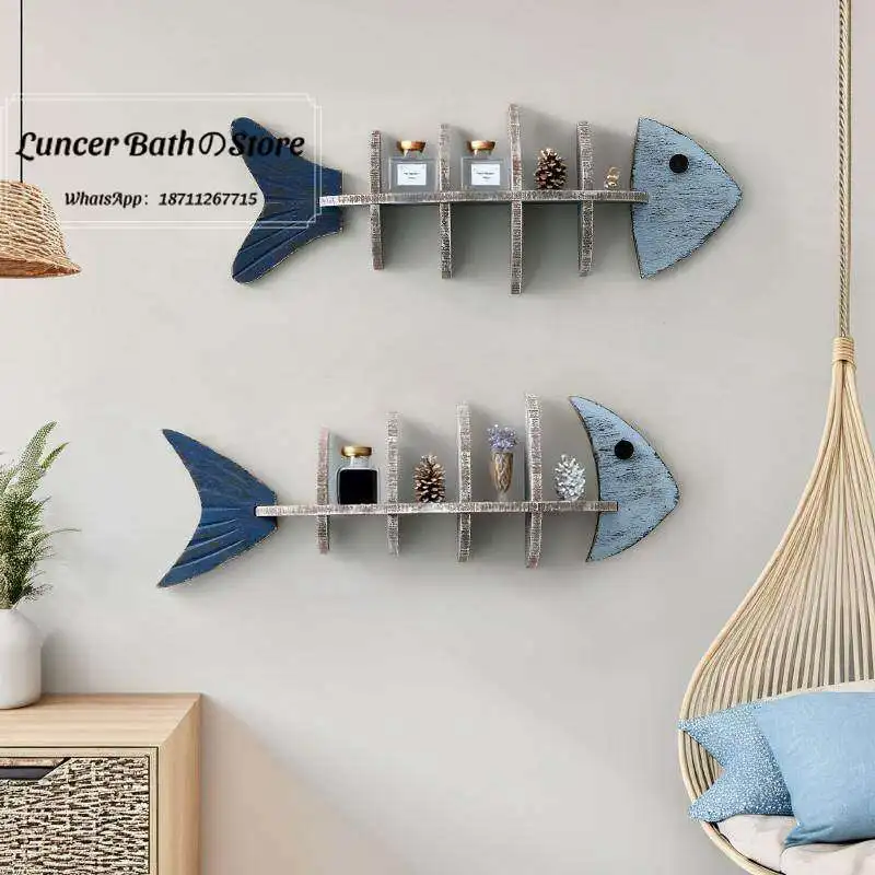 Mediterranean style fish-shaped shelf wall-mounted multi-layer storage rack home decoration display rack