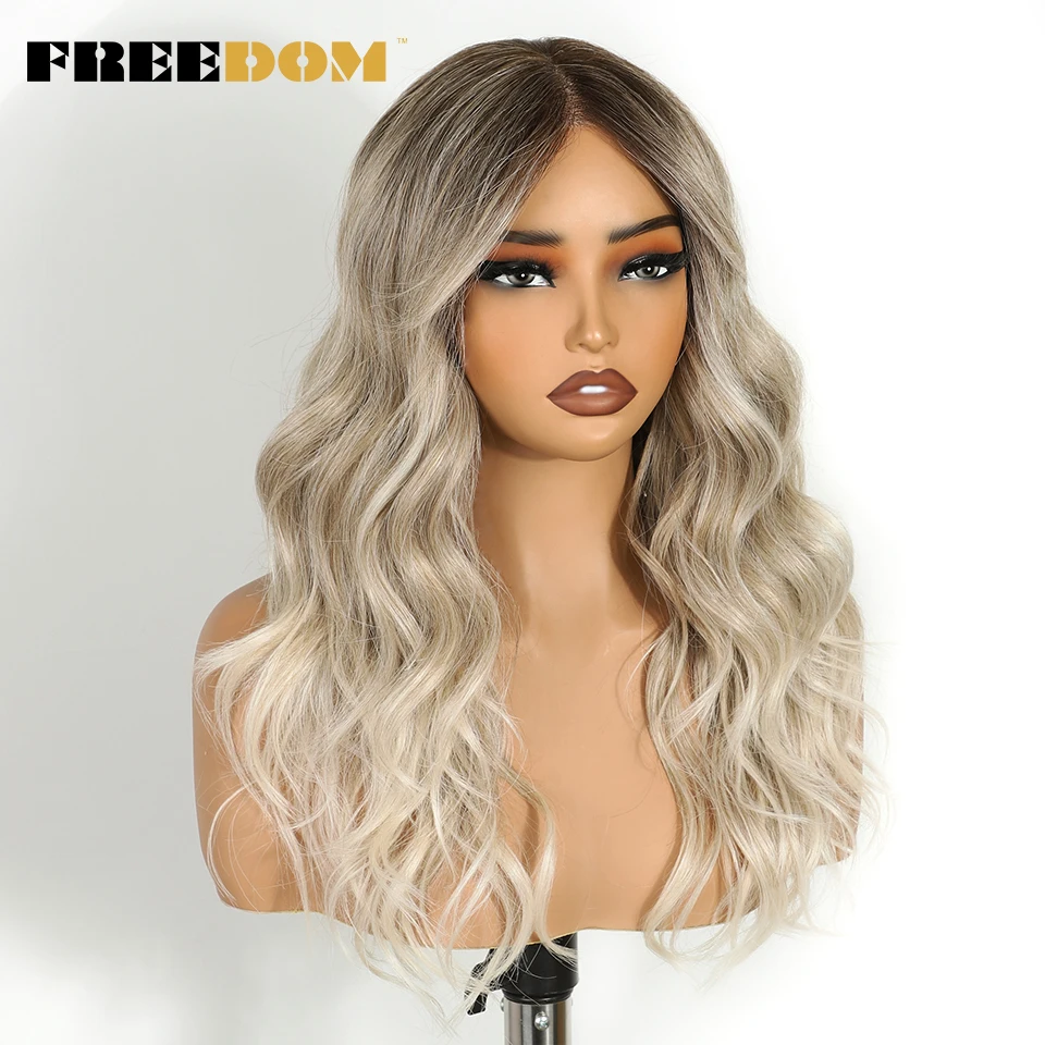 الحرية الاصطناعية الدانتيل الجبهة الباروكات للنساء 6x4 قبل قطع الدانتيل أومبير براون شقراء شعر مستعار متموج مع الانفجارات مقاومة للحرارة تأثيري الباروكات #3