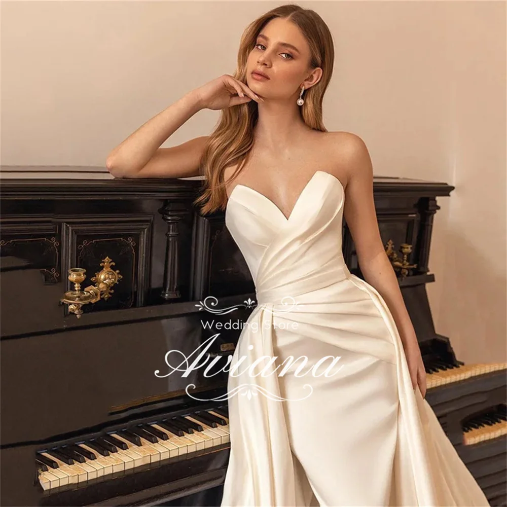 

Aviana Customized Strapless Satin Mermaid Wedding Dress Bridal Gown Elegant Drape Design Chapel Train Sophisticated Bridal
