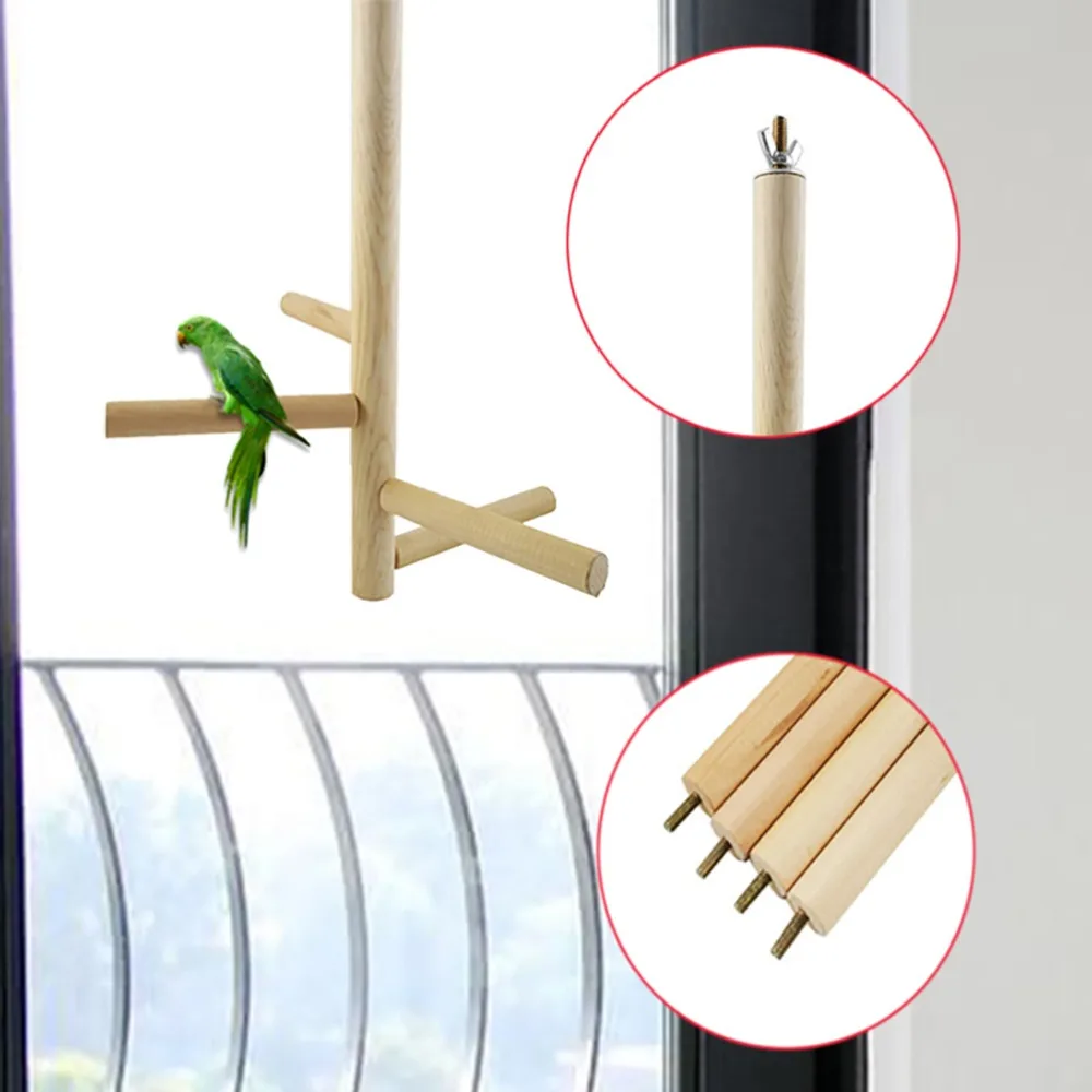 Wood Bird Perch Stand Rotatable Assembly Bolt Mount Connection Wooden Bird Perch Metal Bolt Fittings Four Horizontal Poles