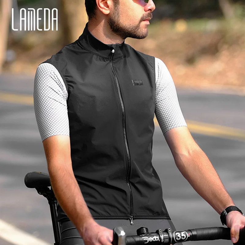 LAMEDA Summer Cycling Windbreaker Vest Lightweight Double Zipper Road Bike Tops Waterproof Man MTB Cycling Clothing with Pockets