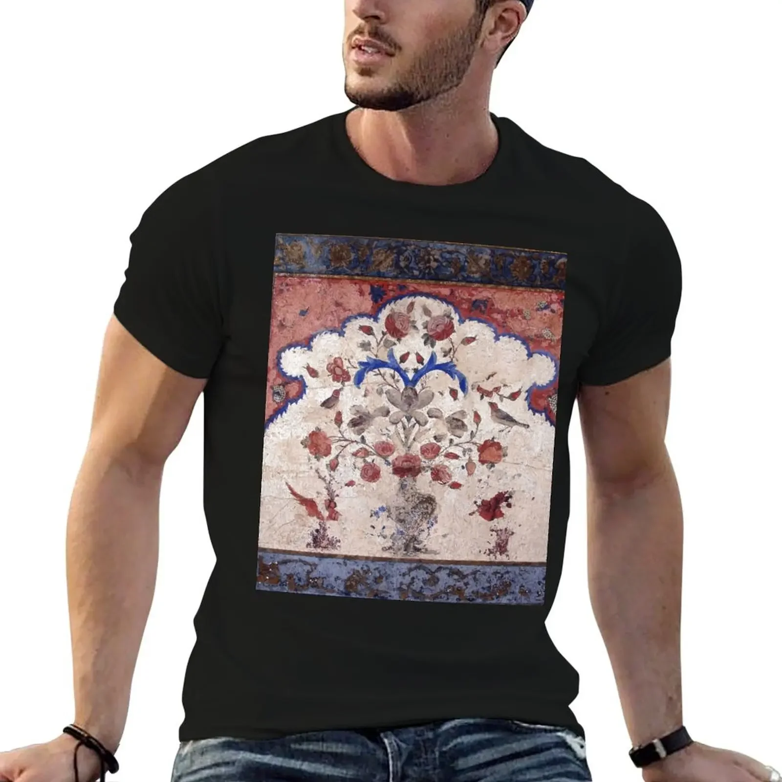 Persian Miniature Floral Fresco Red Roses and Birds T-Shirt plus size clothes anime tshirt shirts men graphic