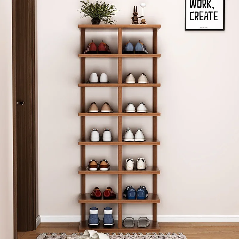 Shoe Rack Simple Door Small Narrow Storage Artifact Space Saving Rent Shoe Cabinet Solid Wood Legs