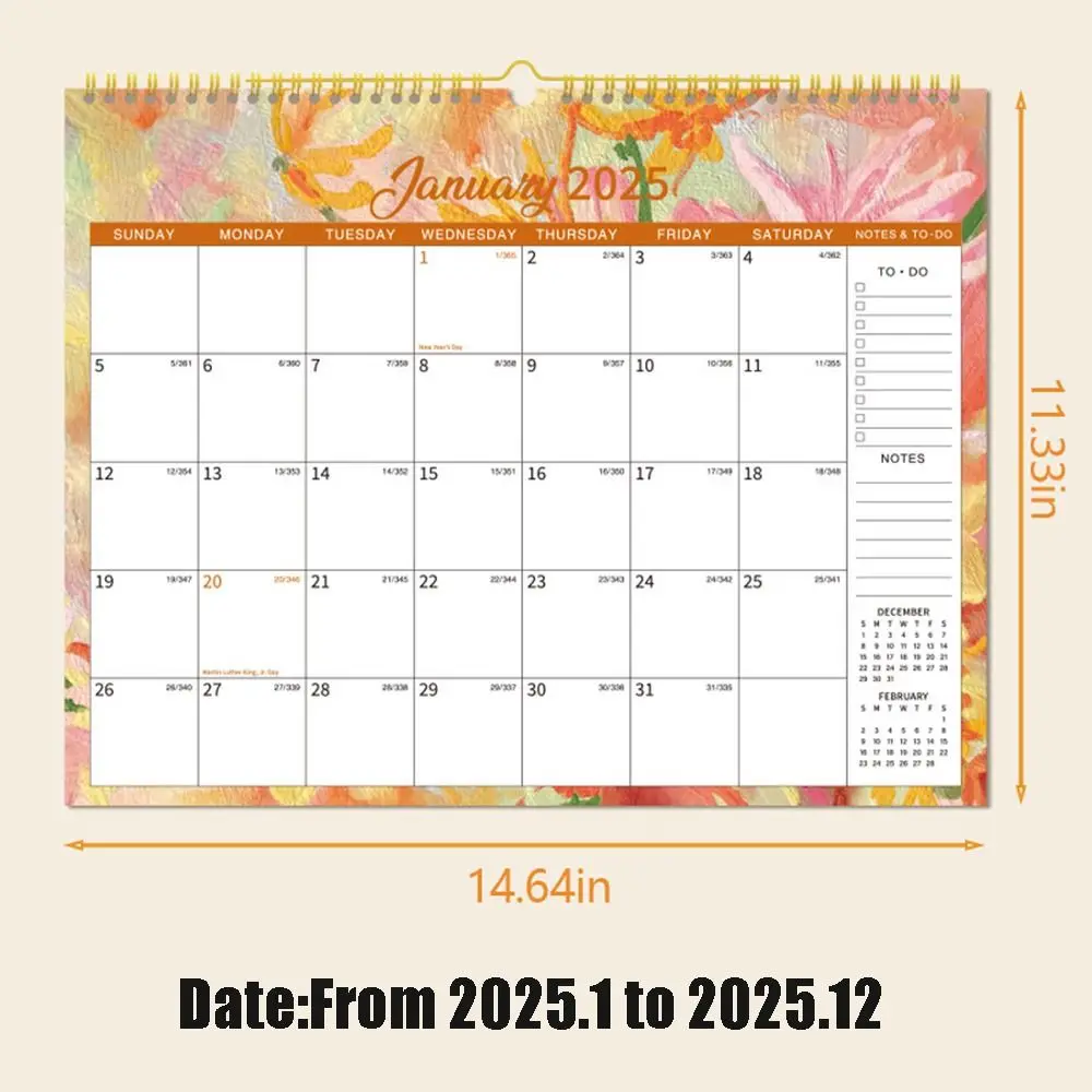 12 Months English Wall Calendar INS Creative 2025 Wall Calendar Notes To Do List Calendar Planner Student Gift