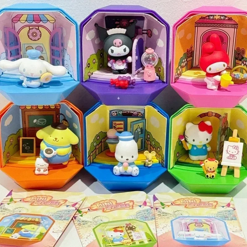 Original Sanrio Mini Store Series Cartoon Blind Box Toys Hello Kitty My Melody Kuromi Cinnamoroll Pachacco Pom Pom Purin Gift