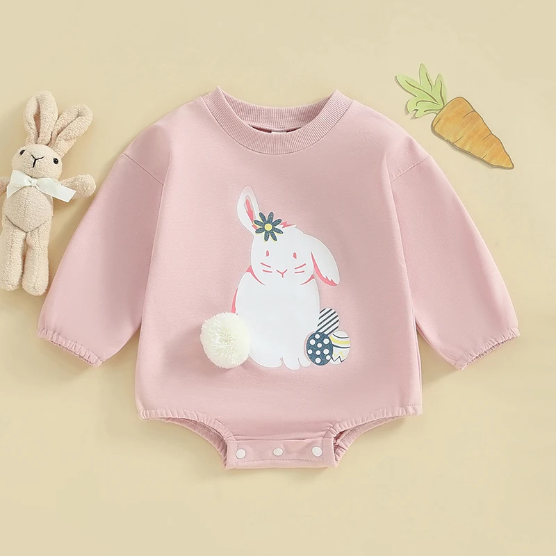 

Suefunskry Baby Bubble Romper Spring Long Sleeve Round Neck Carrot/Easter Egg Print Bodysuit Newborn Casual Playsuit