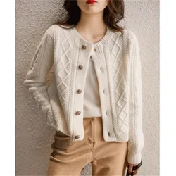 2024 Autumn Women New Sweater Loose And Lazy Style Retro Twisted Flower Knitted Cardigan Jacket Korean Simple And Versatile Top