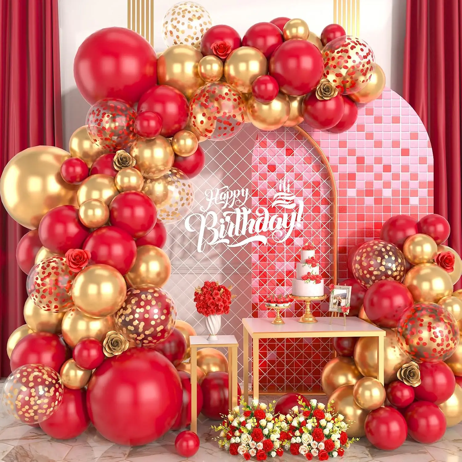 

104pcs Red and Gold Balloon Arch Set for Valentine's Day Birthday Anniversary Party Wedding Baby Shower Decoration