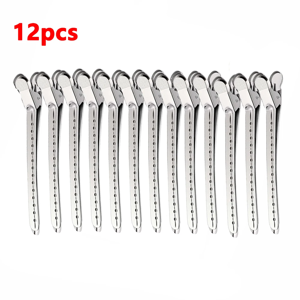 

12pcs Hair Care Clips Stainless Steel Hairdressing Sectioning Clips Clamps For Hairdressing Barber Hair Cut Use Styling Tools