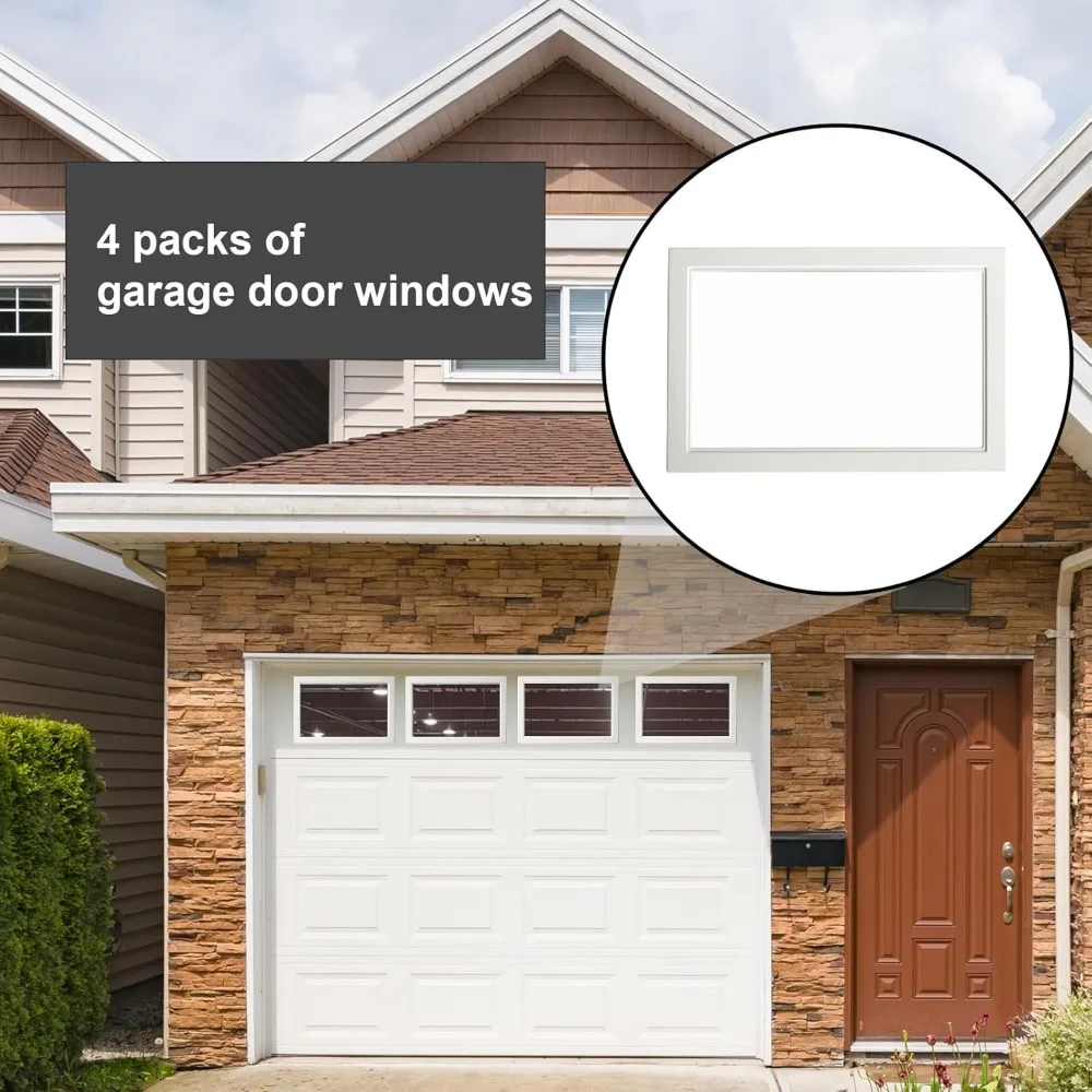 4 Pcs Garage Door Windows, Replacement Vinyl Windows Inserts Kit with UV Resistant Resin Glass for Exterior Garage Doors