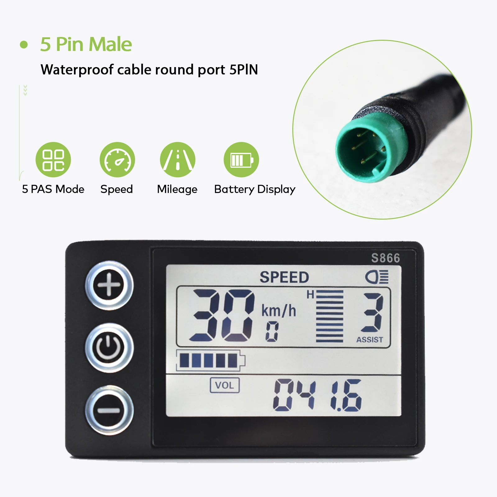 S866 24 V/36 V/48 V/60 V Elektrische Fietsen Snelheidsmeter Digitale Groot Scherm Waterdichte Backlight Bedrade Fiets Kilometerteller Fietscomputer - afbeelding 1