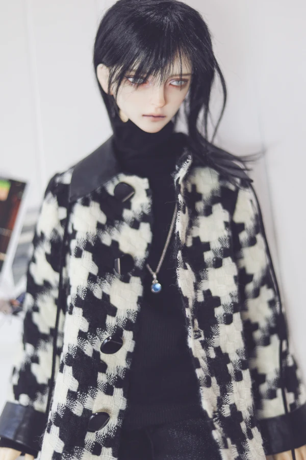 BJD Doll Clothes Black White Checkered Fur Patchwork Collar Coat For 1/3 1/4 BJD SD DD MSD MDD SD13 SD17 POPO68 Uncle SSDF Doll