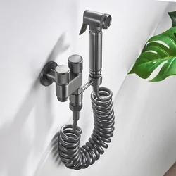 Bidet Faucet Set Double Use Bathroom Bidet Faucet Set Wall Mounted Gray Brass High Pressure Gray Gun