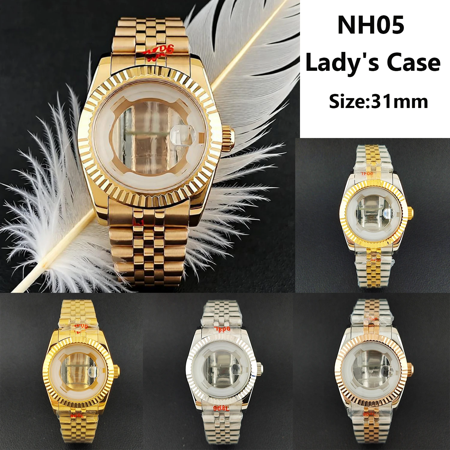 

NH05/06 Корпус Зубчатое кольцо Женский механический корпус Набор ремешков Сапфировое стекло Размер 31 мм Набор корпусов 24,5 циферблата Аксессуары для часов