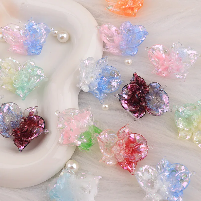 50PCS Soft Butterfly Orchid Resin DIY Handmade Phone Cases Luggage Shoe Buckles Decorative Materials Packaging Crafts Accessorie