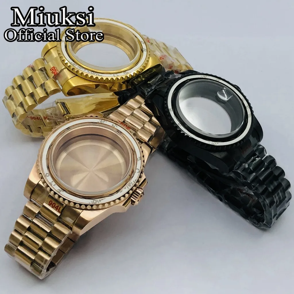 Miuksi 40mm silver gold black watch case sapphire glass fit NH35 NH36 NH34 ETA2824 2836 Miyota8215 DG2813 3804 PT5000 movement