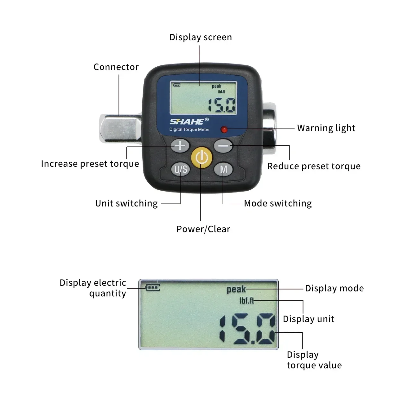 Shahe Digital Torque Wrench Adapter Electronic Torque Tool Includes 1/2\