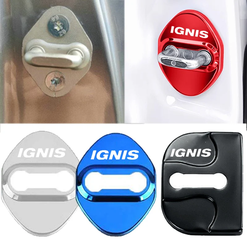 4pcs Stainless Steel Car Protect Door Lock Cover Logo Case Sticker Styling For Suzuki IGNIS Emblem Decals Decor Accessories