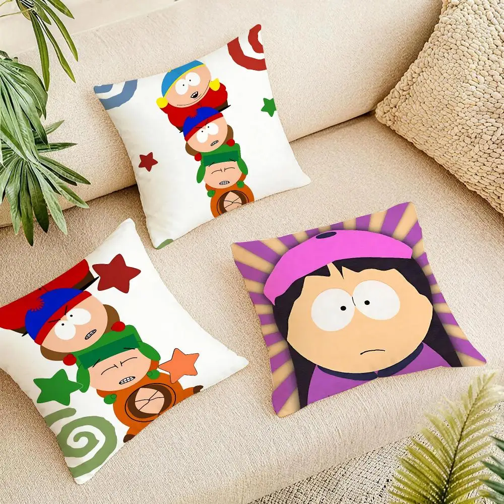 Funny Cartoon South Park Cushion Cover Short Plush Pillowcase, Washable Wrinkle Resistant Cover for Bedroom Gift