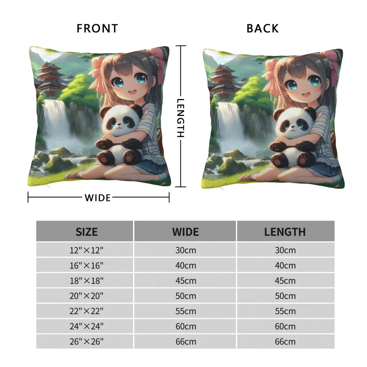 Little Girl With Baby Panda Square Pillowcase Polyester Linen Velvet Pattern Zip Decorative Car Cushion Case