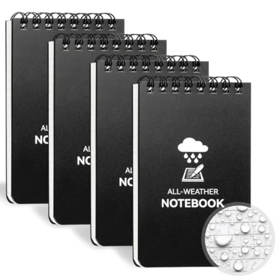 Waterproof Notebook, 4 Pack Top-Spiral Pocket Notepad, 3
