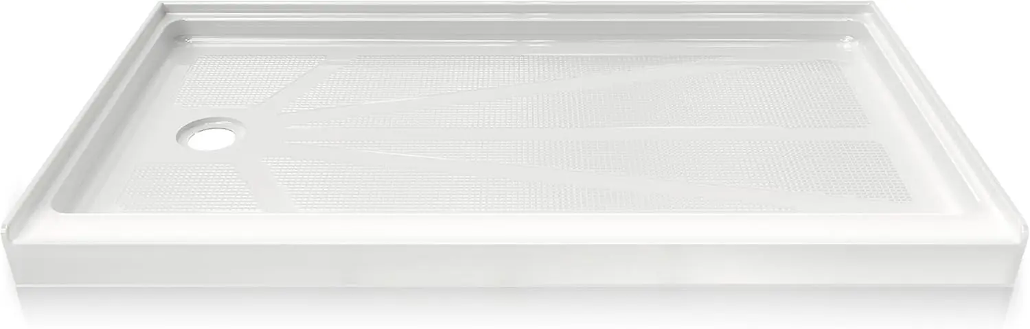 

CKB Shower Base, 60" L x 32" W Left Drain with Single Threshold, Acrylic Shower Pan with Slip Resistant Textured Surface, White