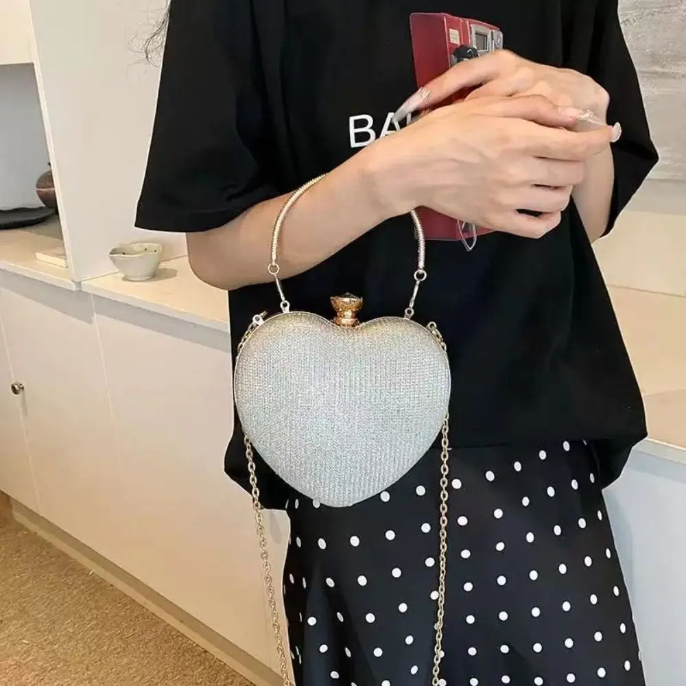 

Elegant Glitter Evening Banquet Bag Heart Love Dinner Bag Shoulder Bag Large Capacity Box Handbag Party